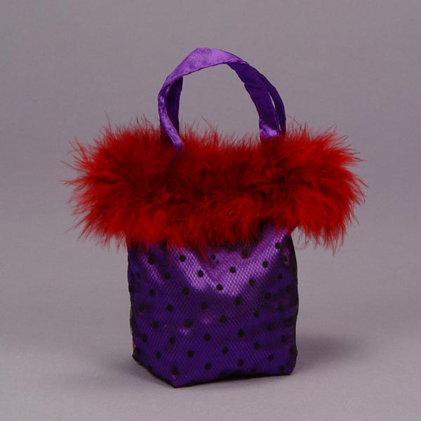 Purple Dots/ Red Top Handbag W/ Feat